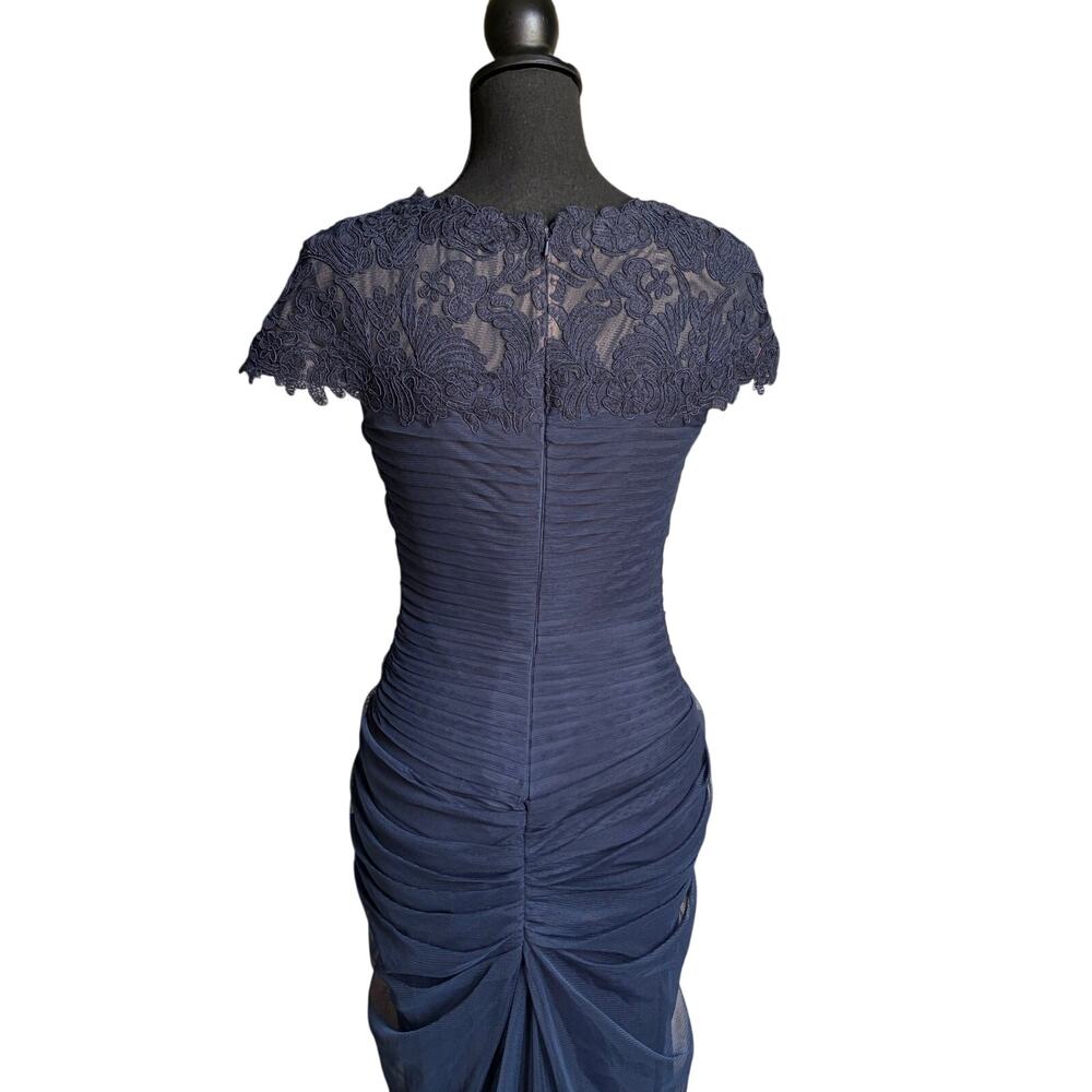 Tadashi Shoji Corded Lace and Draped Tulle Gown (Navy Blue) - Size 6 - Picture 5 of 13